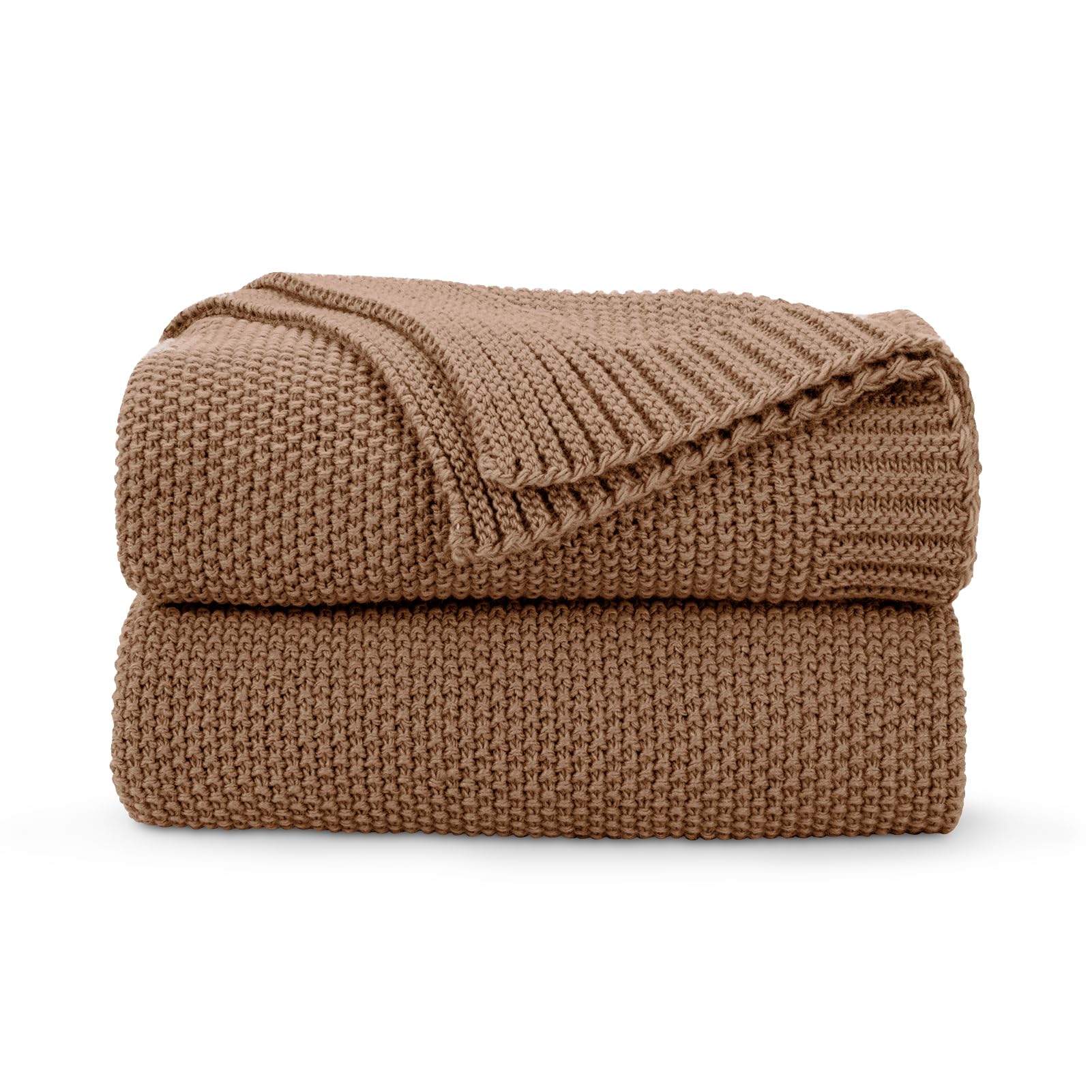 Cozecube Caramel Brown Throw Blanket For Couch, Soft Cozy Cable Knit Throw Blanket For Bed Sofa Living Room, Lightweight Warm Fa