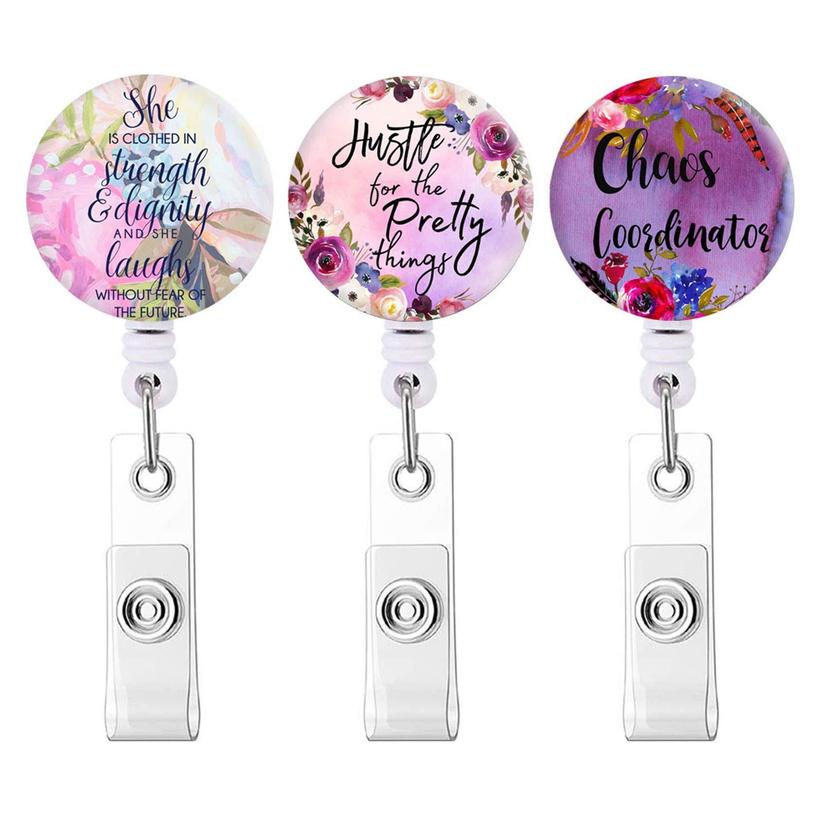 Retractable Badge Holders, Cute Nursing Badge Reel, Badge Clip Id Card Holders (3Pack Romantic)