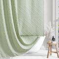 Siiluminisoy Boho Green Shower Curtain Woven Fabric Cute Shower Curtain With Tassel, 72 X 72 Tufted Chevron Textured Striped Mod