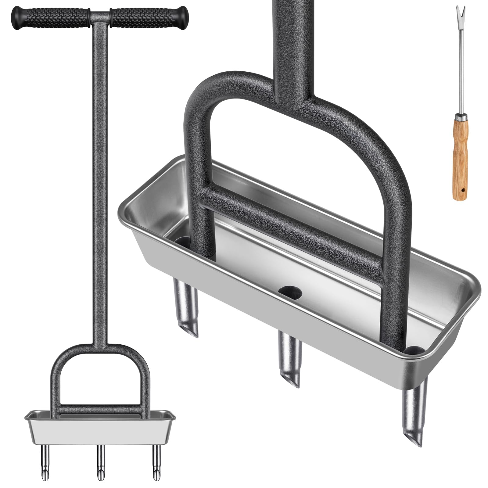 Dolibest Lawn Coring Aerator, Manual Grass Aerating Tool With Stainless Steel Soil Core Storage Tray, 3 Stainless Steel Corer Pl