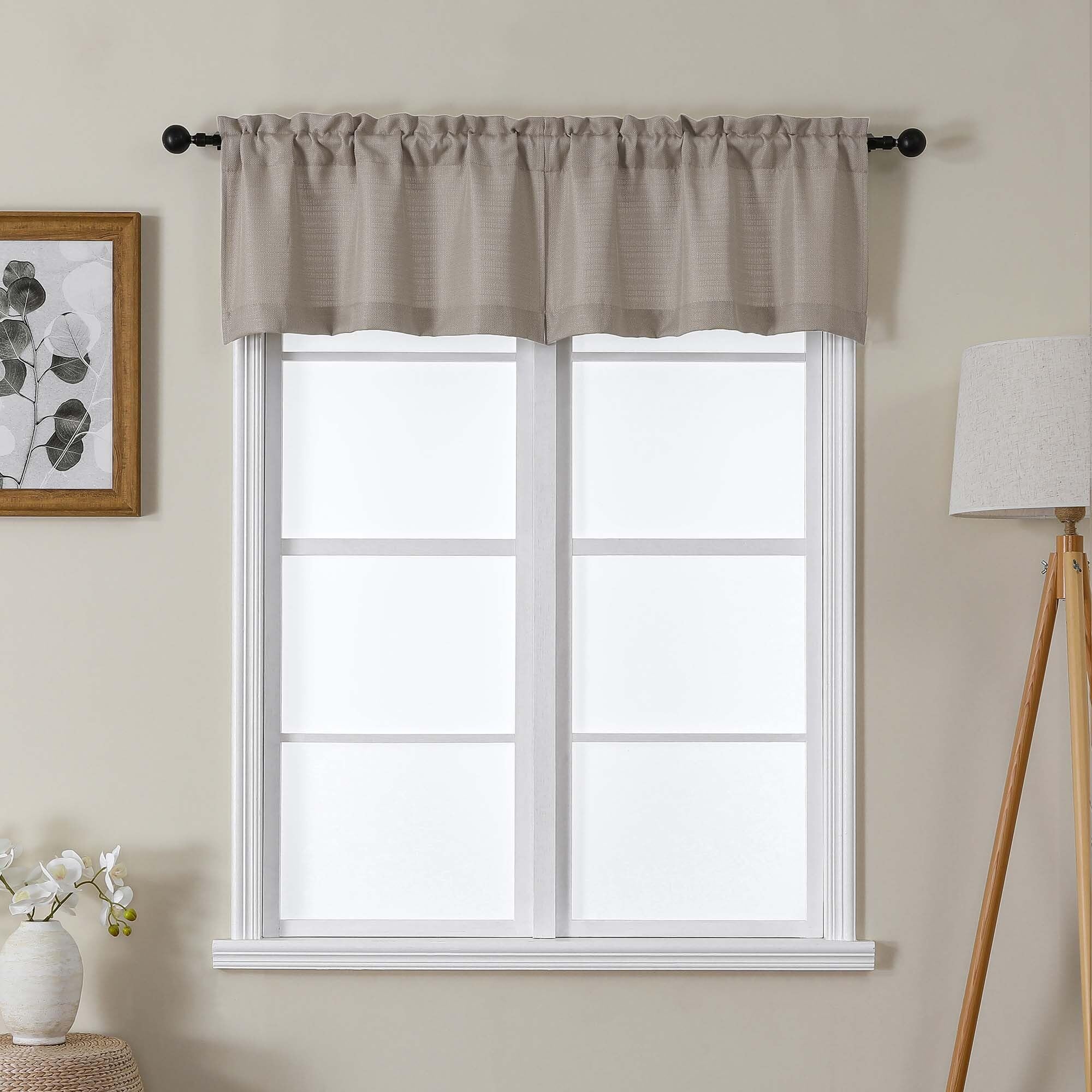 Lecloud Bessie Stone Valances for Windows 14 Inch Length 2 Pcs, Faux Linen Textured Cafe Kitchen Curtains, Rod Pocket Short Curt