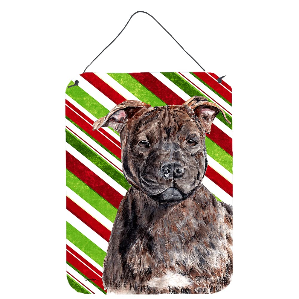 Caroline's Treasures SC9801DS1216 Staffordshire Bull Terrier Staffie Candy Cane Christmas Wall or Door Hanging Prints Aluminum M