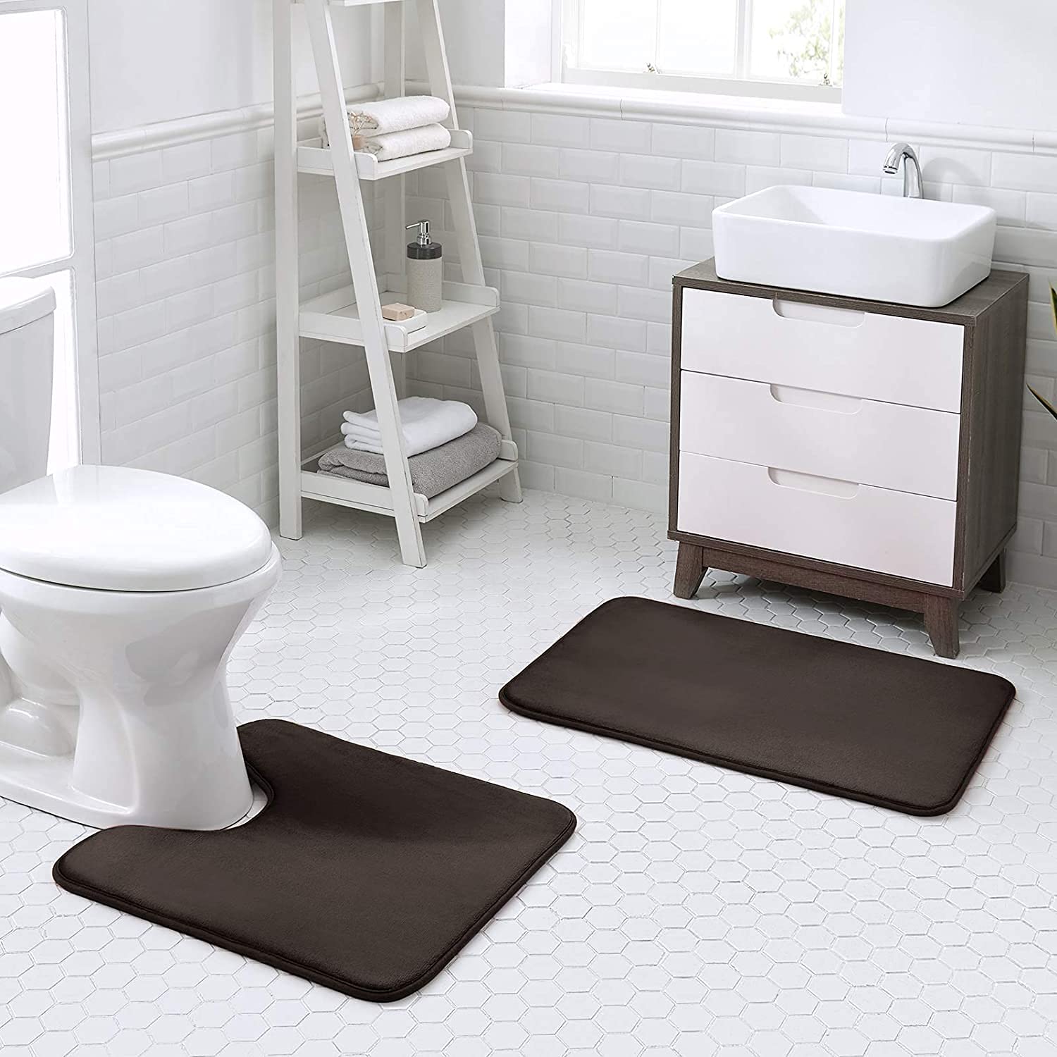 Home Brilliant NonSlip Bath Mat UShaped Contour Toilet Rug Memory Foam Rugs Extra Soft Water Absorbent Floor Mat for Bathroom,