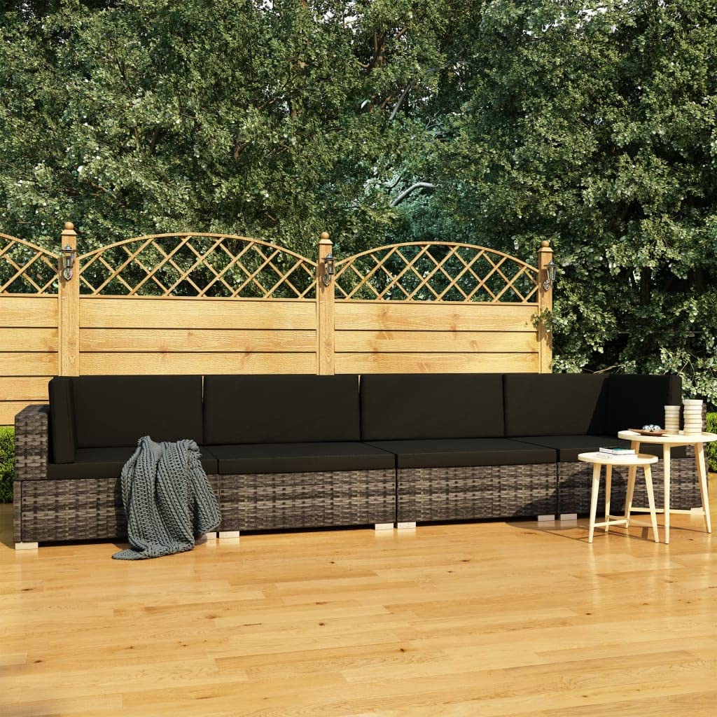 vidaXL 4 Piece Garden Sofa Set with Cushions Poly Rattan Gray