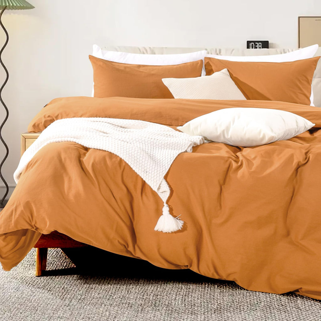 Nexhome Pro Duvet Cover Set Oversized Queen 98'X98' Linen Look Textured Organic Natural 100% Washed Cotton Duvet Cover 3 Piece