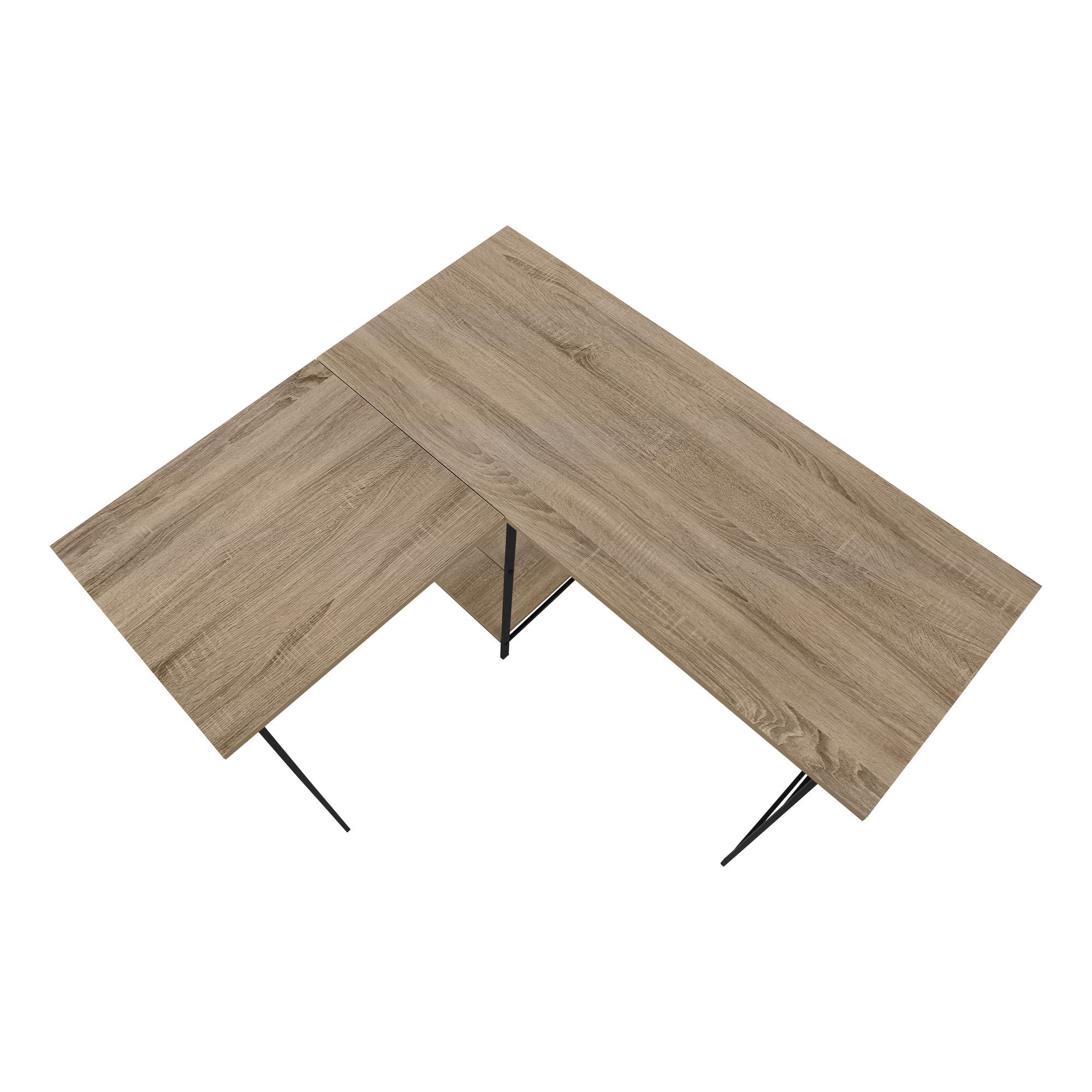 Monarch Specialties 7592 Computer Desk, Home Office, Corner, Storage Shelves, 48&quot; Shape, Work, Laptop, Metal, Laminate, Brown, Contemporary, Modern Desk-48 Top, 42&quot;L x 47.25&quot;W x 30&quot;H, Dark Taupe/Black