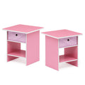 Furinno Dario End Table / Side Table / Night Stand / Bedside Table with Bin Drawer, 2-Pack, Pink/Light Pink