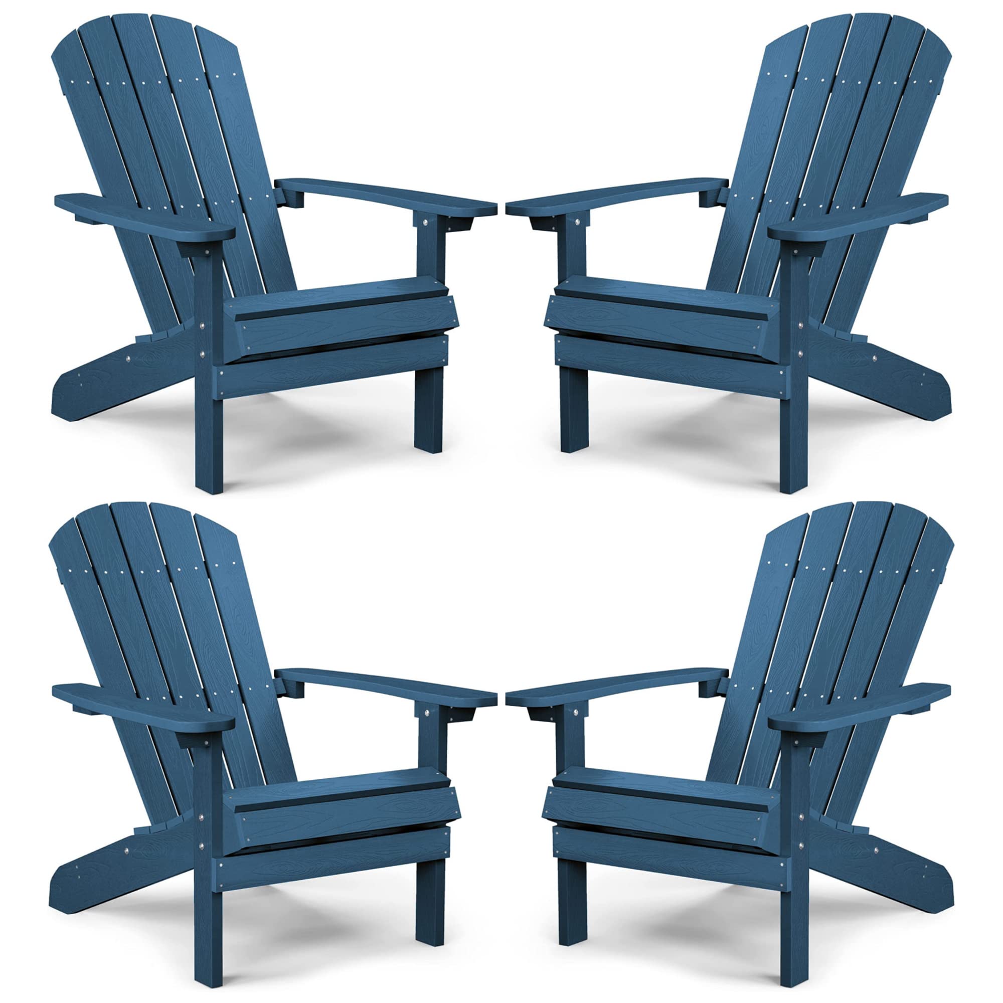 Yefu Adirondack Chairs Set Of 4 Plastic Weather Resistant-Navy Blue, Modern Poly Lumber Outdoor Chairs Like Real Wood, Widely Used In Outdoor, Patio, Deck, Outside, Fire Pit Garden, Campfire Chairs