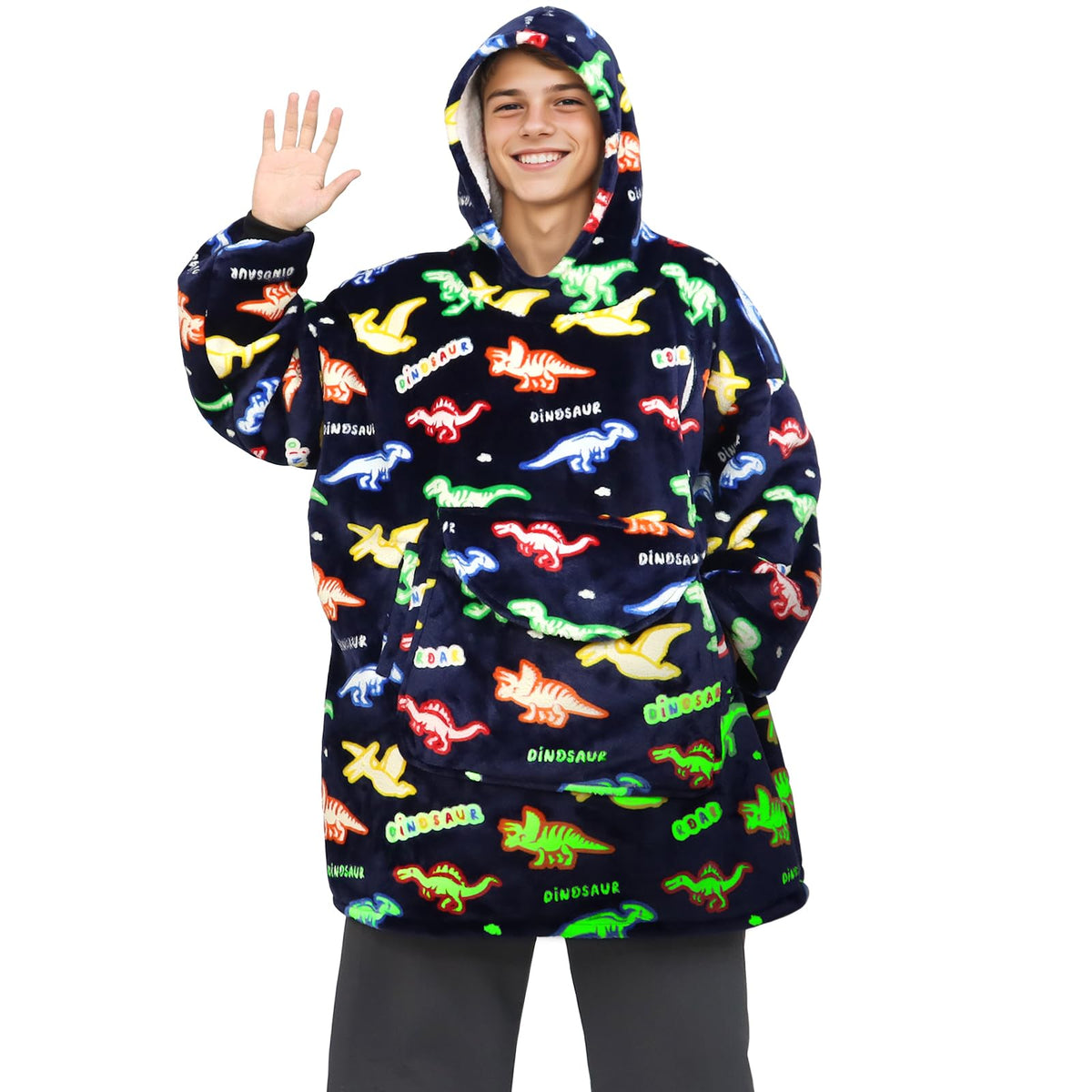 Rexeo Wearable Blanket Hoodie Fleece Sweatshirt Blanket Dinosaur Gifts For Women Men Flannel Hooded Blanket With Pocket And Slee