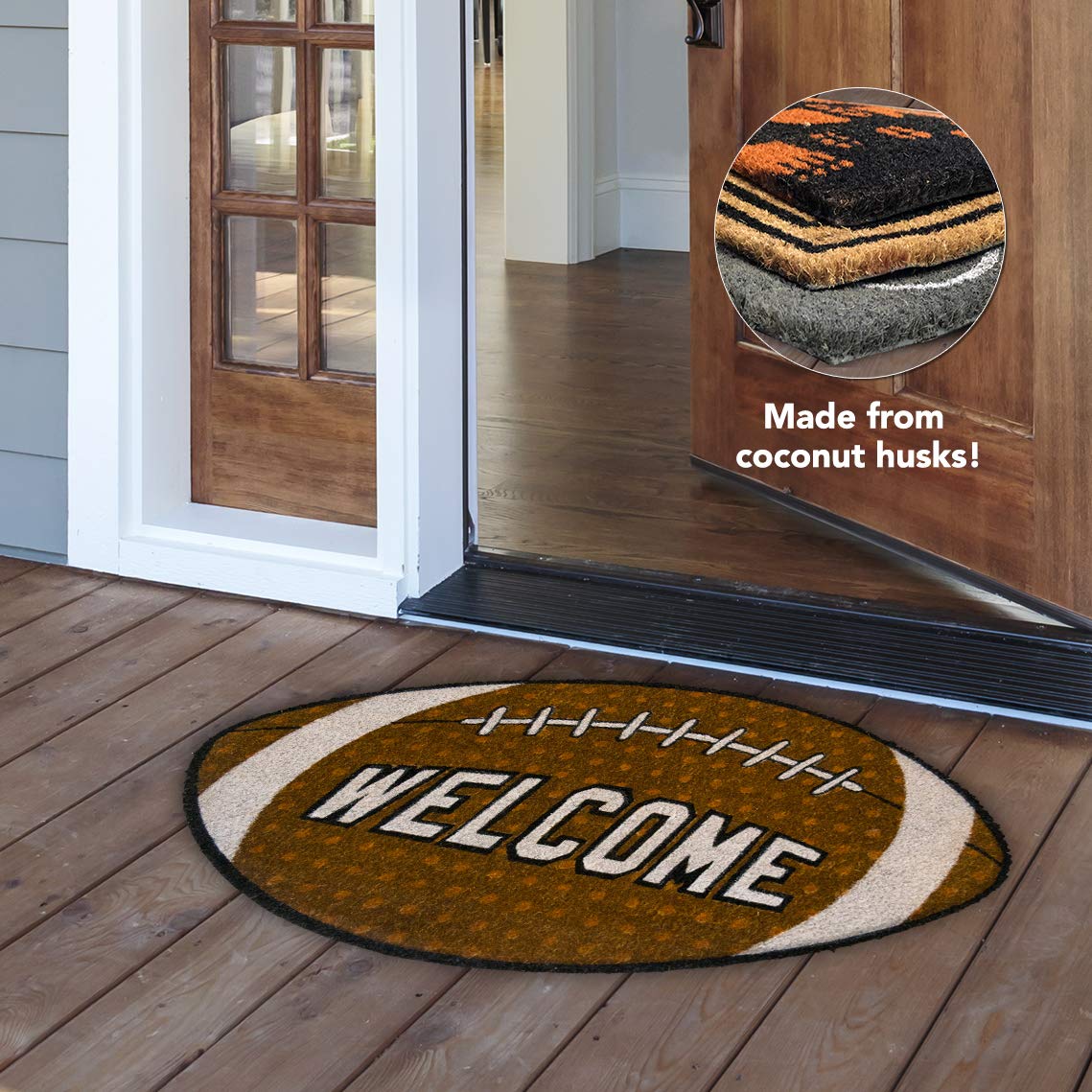 Briarwood Lane Football Natural Fiber Coir Doormat - 30X18 Inches - Outdoor Fall Door Mat - Door Mat Indoor Entrance - Door Mat Outdoor Entrance - Fall Coir Doormat - Coir Moor Mats Outdoor Fall