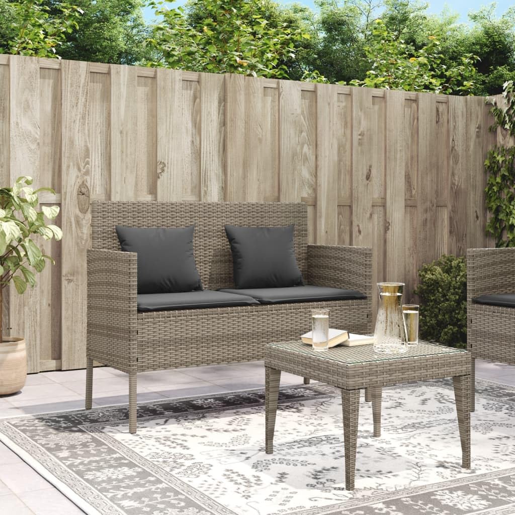 vidaXL Outdoor Loveseat Bench with Storage and Cushions - Gray Poly Rattan Patio Bench, Comfortable Dual Seating for Garden, Deck, Waterproof