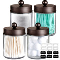 Amolliar 4Pc Apothecary Jars Bathroom Vanity Storage Organizer Set -Countertop Canister with Stainless Steel Lids &Cute Stickers