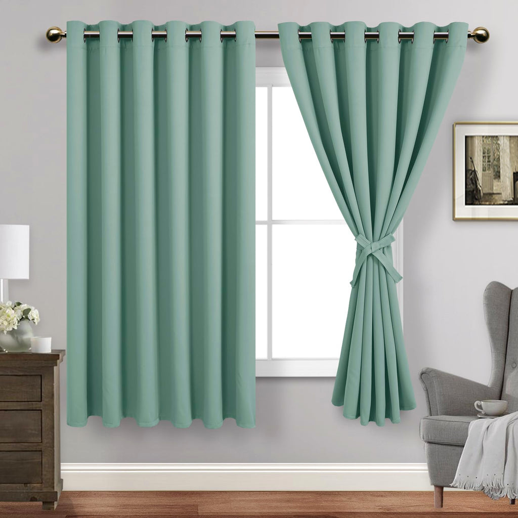 Jiuzhen Light Sage Blackout Curtains With Tiebacks Thermal Insulated, Light Blocking And Noise Reducing Grommet Curtains For And Living Room, Set Of 2 Window Curtain Panels, 70 X 63 Inch Length