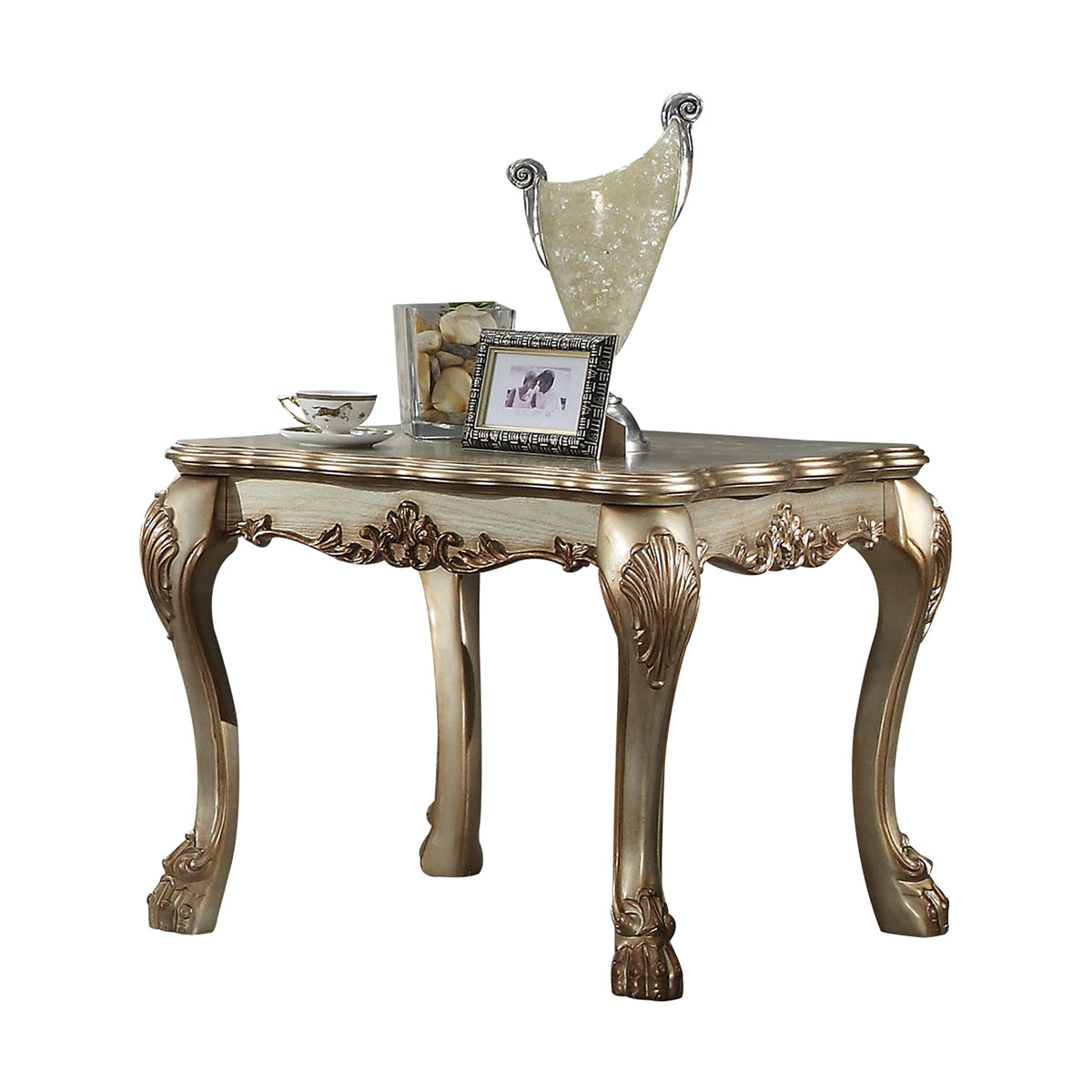 HomeRoots Gold and Bone 24' Gold Patina & Bone Manufactured Wood Square End Table