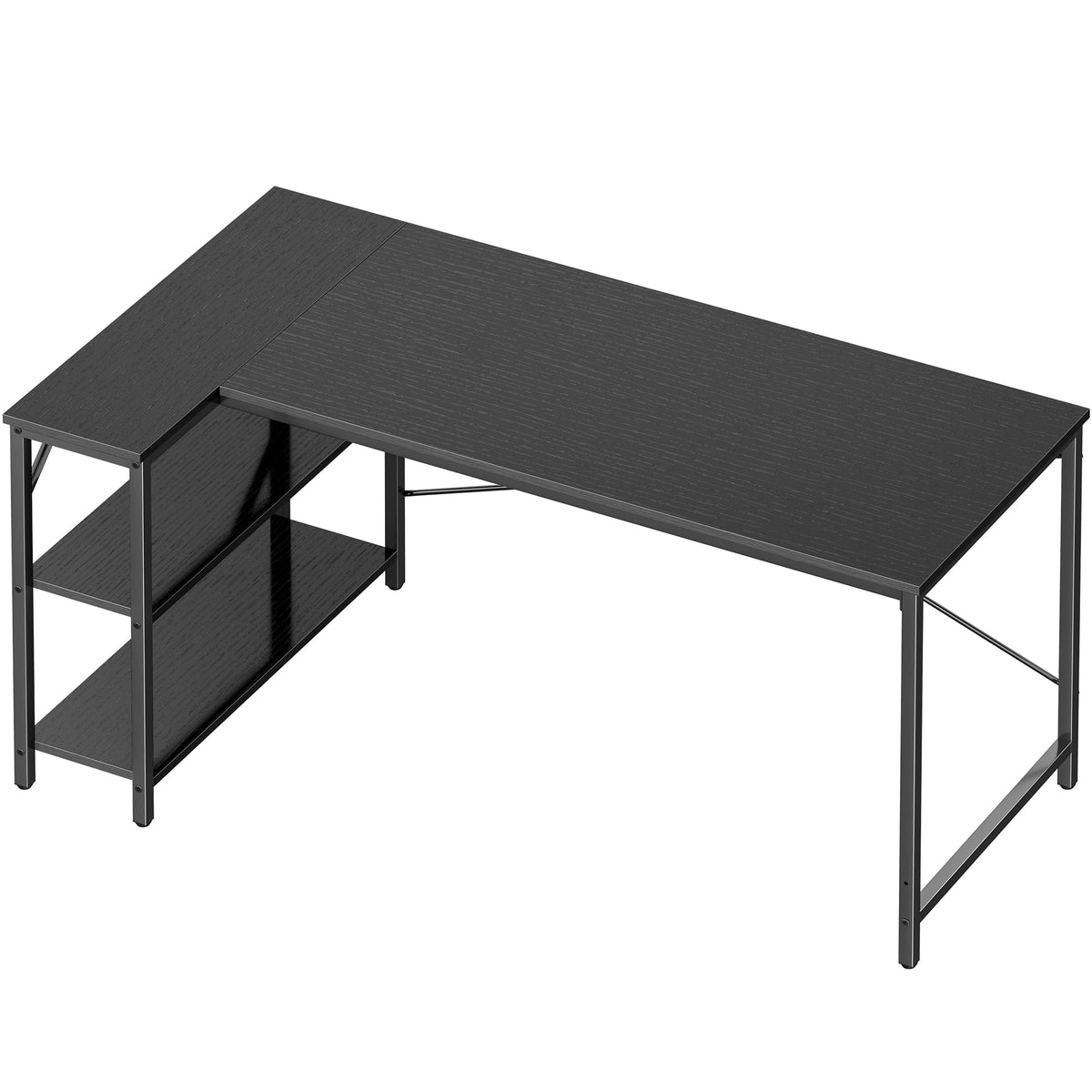Huuger L-Shaped Desk - 55 Inch Gaming & Home Office Desk With Reversible Storage Shelves, Metal Frame, Black
