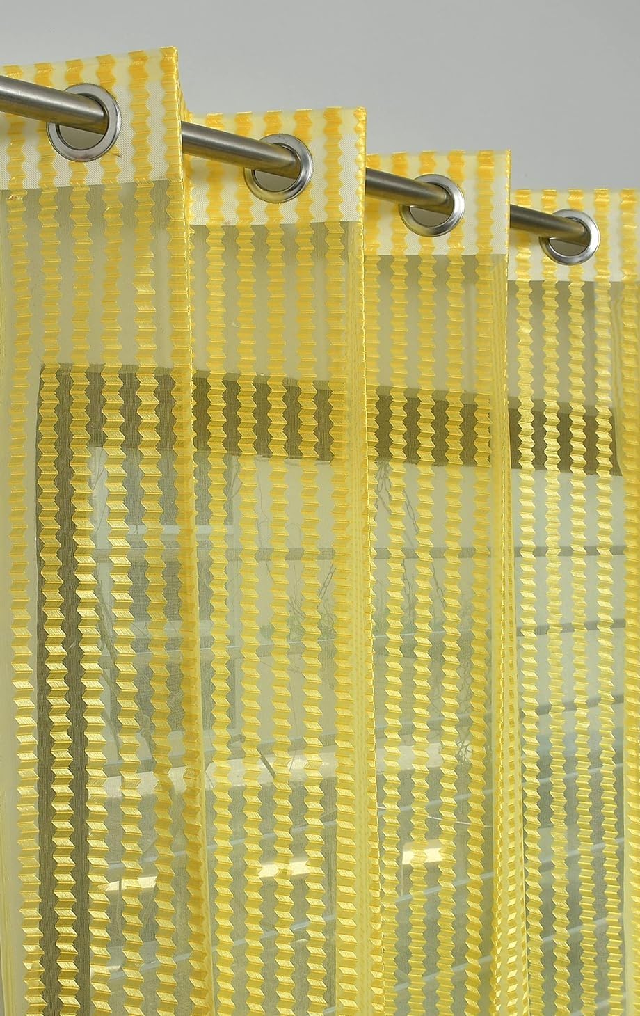 Stuffique Polyester Transparent Sheer Net Grommet Long Door Curtains 9 feet Long Set of 2, Yellow