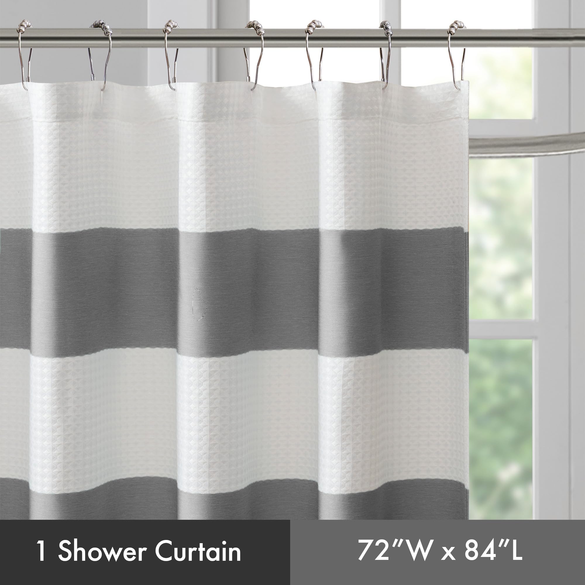 Madison Park Spa Waffle Shower Curtain Pieced Fabric Extra Long Premium Spa Quality Modern Shower Curtains For Bathroom, Tall 72X84, Charcoal