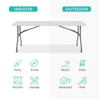 Best Choice Products 6Ft Plastic Folding Table, Indoor Outdoor Heavy Duty Portable W/Handle, Lock For Picnic, Party, Camping - White