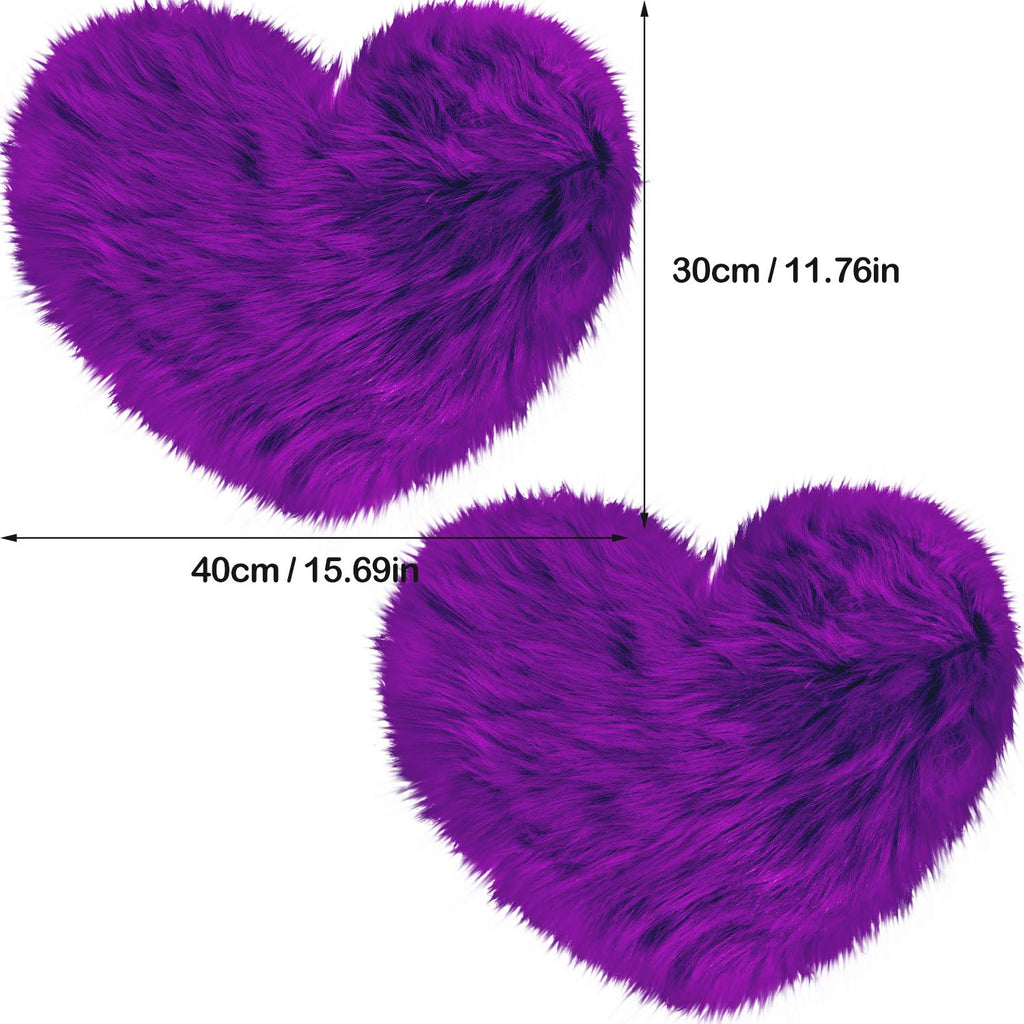 Mudder 2 Pieces Heart Shaped Rug Faux Room Fluffy Carpet Heart Shaped Door Mat For Room Bedroom, 12 X 16 Inch(Purple)