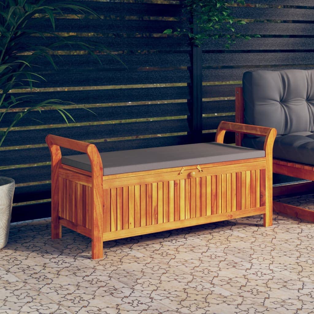 vidaXL Solid Acacia Wood Patio Storage Bench with Cushion - Thumbnail 2