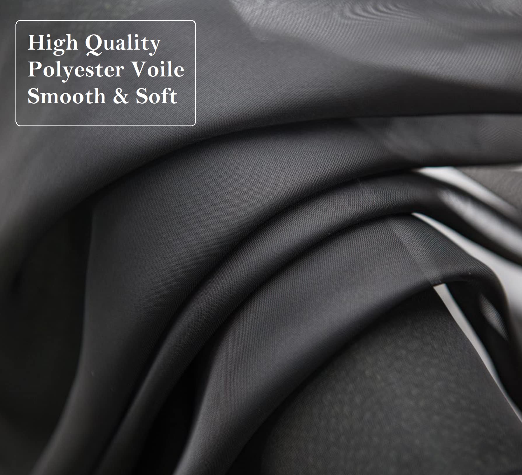 Pi Sheer Curtains 63 Inches Length With Grommet,Soft Voile Modern Sheer Window Curtain For Kitchen/Office 2 Panels (W52 X L63, Black)