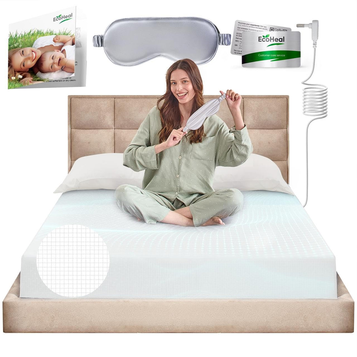 Earth Grounding Fitted Sheet Full Size With 12% Silver Fiber & 4% Silk & 84% Organic Cotton - White - Soft Earth Grounding Well