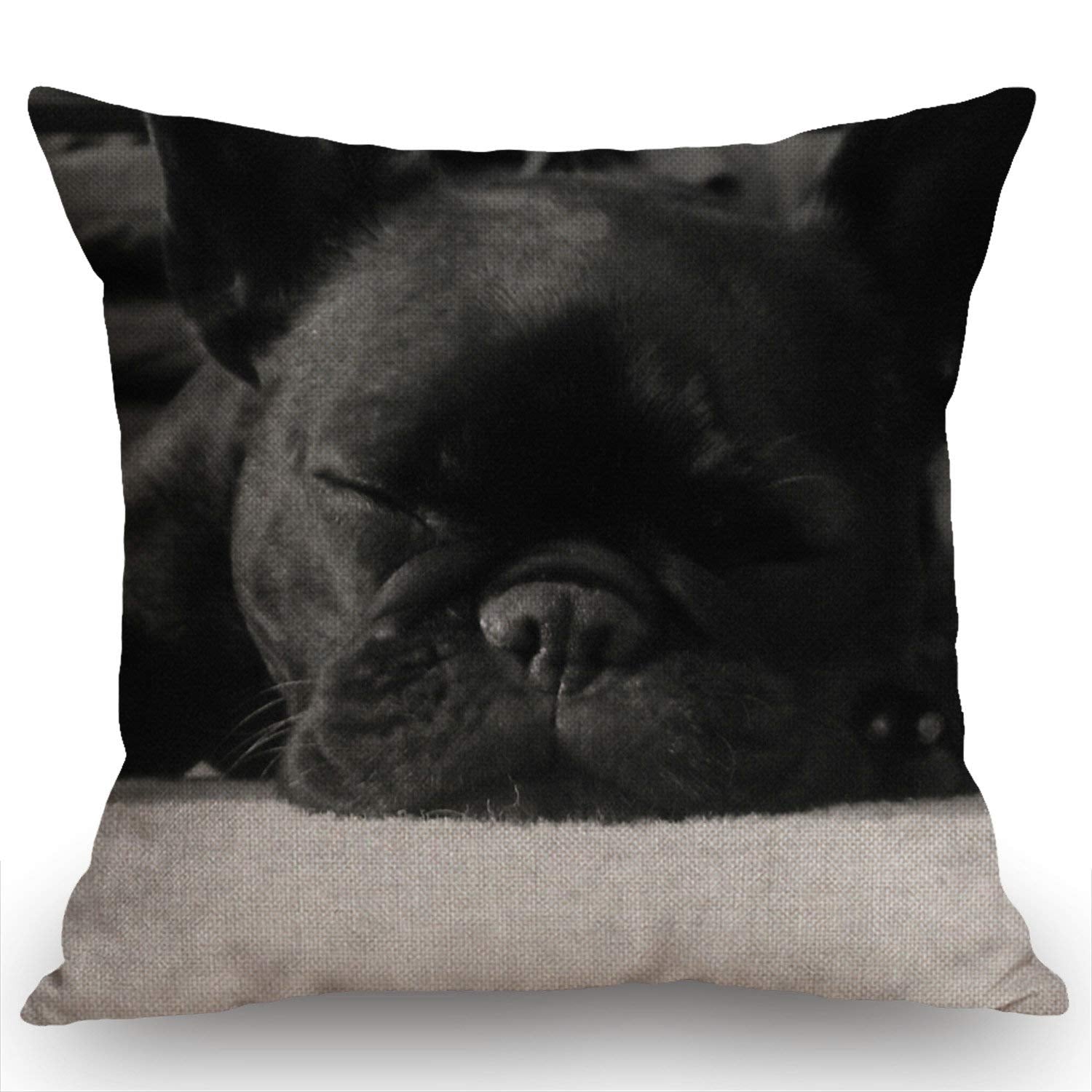 Swono French Bulldog Cotton Linen Throw Pillow Case Home Decorative Cushion Cover For Sofa Couch Bedding 18X18 Inches