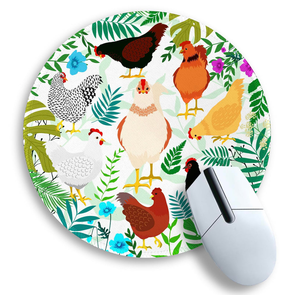 Gctriki Chicken Mouse Pad For Desk, Cute Office Decor For Women, Small Round Mousepad, Stitched Edge Non-Slip Rubber Base, Perso