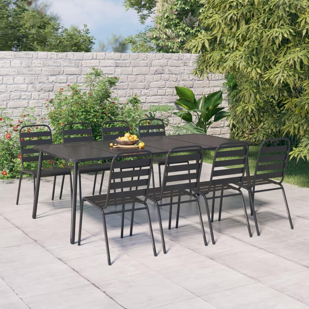 vidaXL 11-Piece Anthracite Steel Patio Dining Set - Modern Outdoor Furniture with Stackable Chairs and Spacious Table for Garden, Balcony and Porch