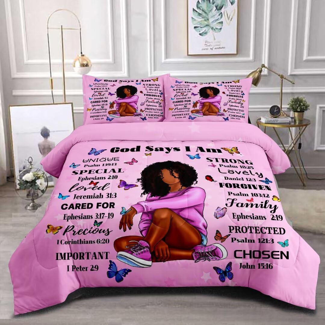 Grat Tioc Black Girl Magic Comforter Set Queen Size,Black Girl Bedding Set,African American Girl Comforter Set,Black Princess Be