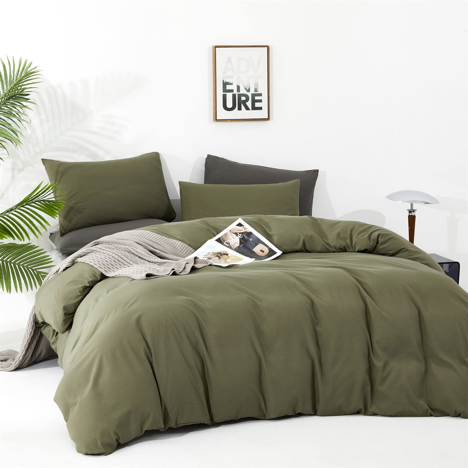 Clothknow Olive Green Queen Comforter Set 3Pcs Green Bedding Comforter Sets Light Green Queen Comforter Soft Dark Green Queen Size Comforter Set