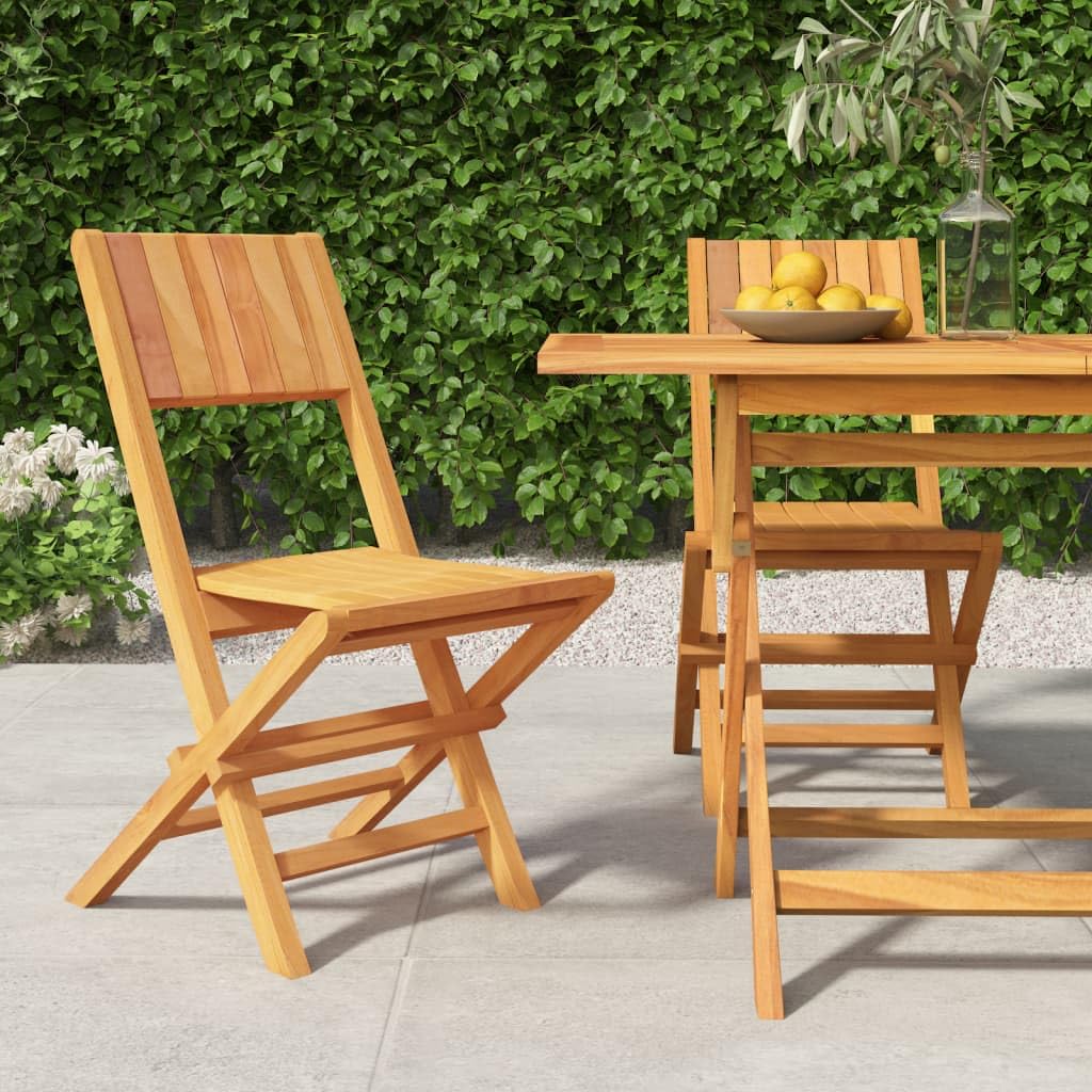vidaXL Folding Patio Chairs in Solid Teak Wood - 2-Piece Outdoor Lounge Seating Set with Backrest Support for Garden, Deck, and Patio - 18.5"x24"x35.4"