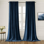 MIULEE Navy Blue Velvet Curtains 90 inches Long 2 Panels - Luxury Pinch Pleated Room Darkening Window Drapes for Bedroom Living 
