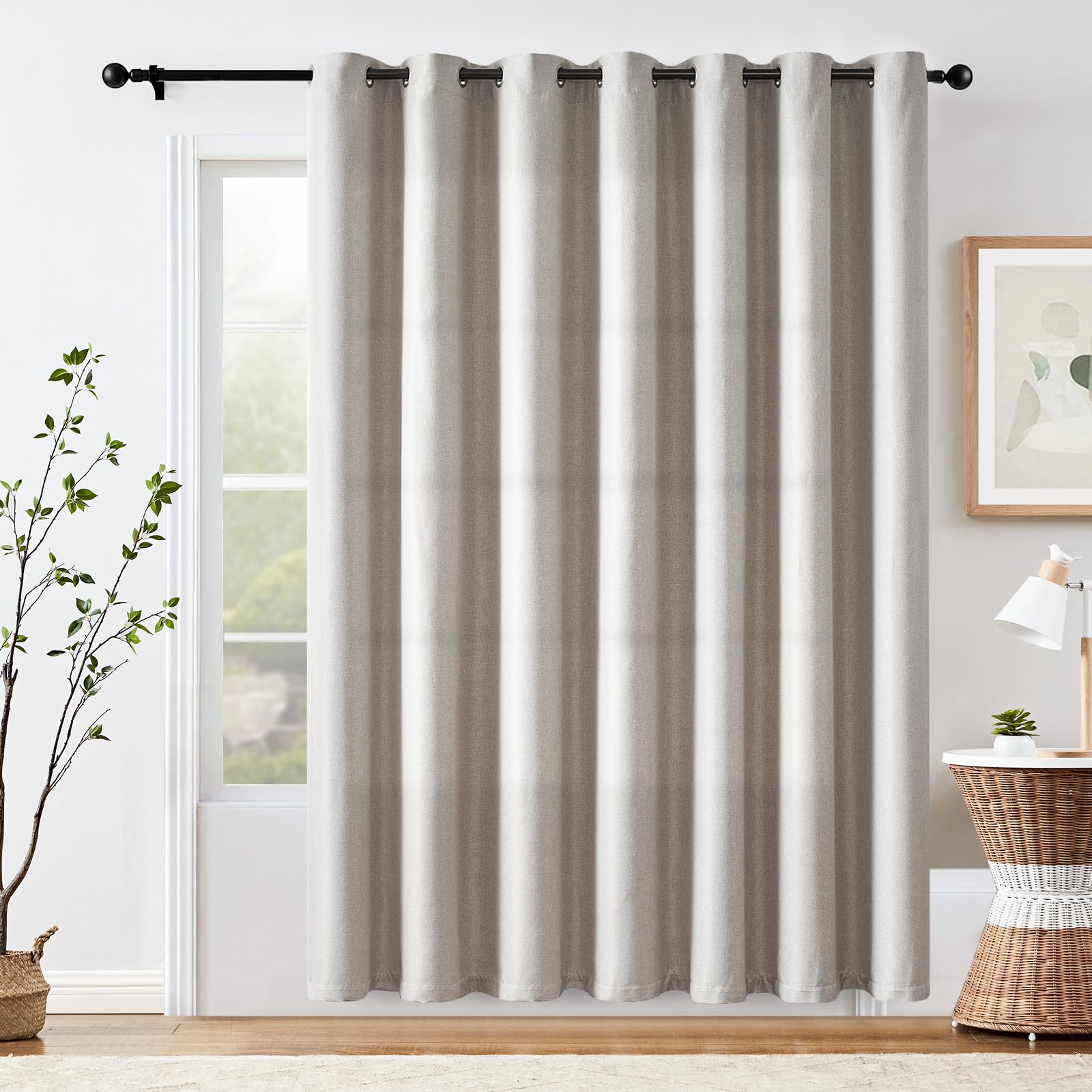 Jinchan Linen Curtain 84 Inch Length For Living Room Light Filtering Extra Wide For Room Divider Drape Off White Bedroom Curtain Thermal Insulated Grommet 1 Panel Window Curtain Stone White