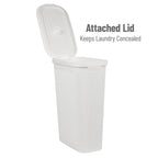 Mind Reader 40L Slim Laundry Hamper, Clothes Basket, Lid, Linen Design, Plastic, 18.5   L X 10.75   W X 23.5   H, White