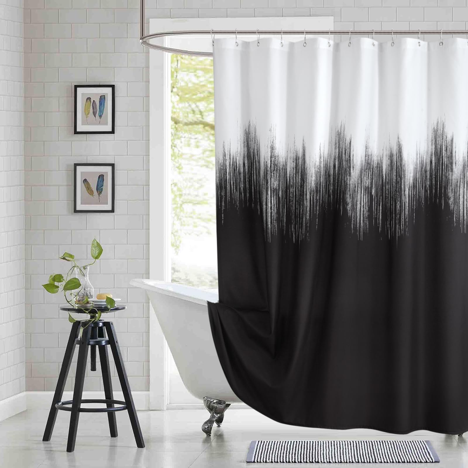 Bestripes Extra Long Fabric Shower Curtain, Black And White Microfiber Cloth Shower Curtains For Bathroom, Modern Waterproof Bat