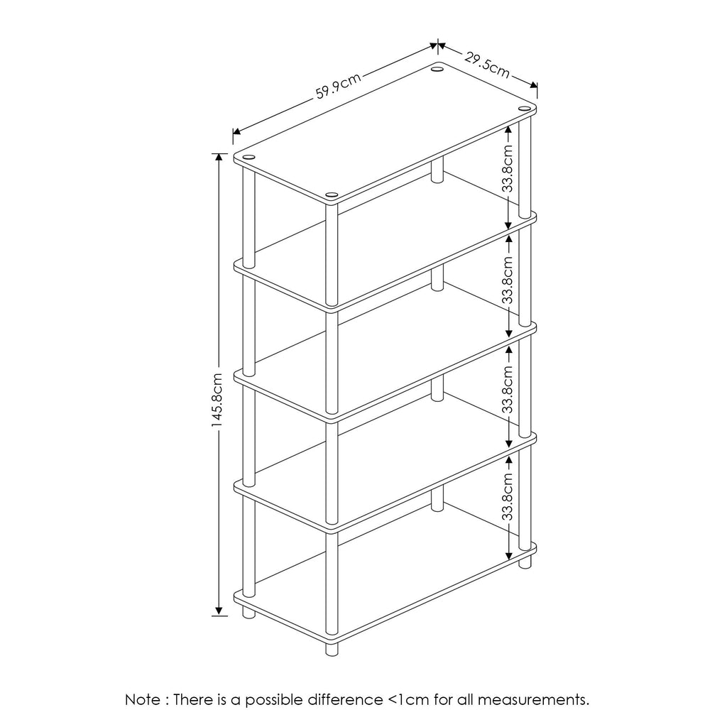 Furinno Turn-N-Tube 5-Tier Multipurpose Shelf / Display Rack / Storage Shelf / Bookshelf, Round Tubes, Walnut/Brown