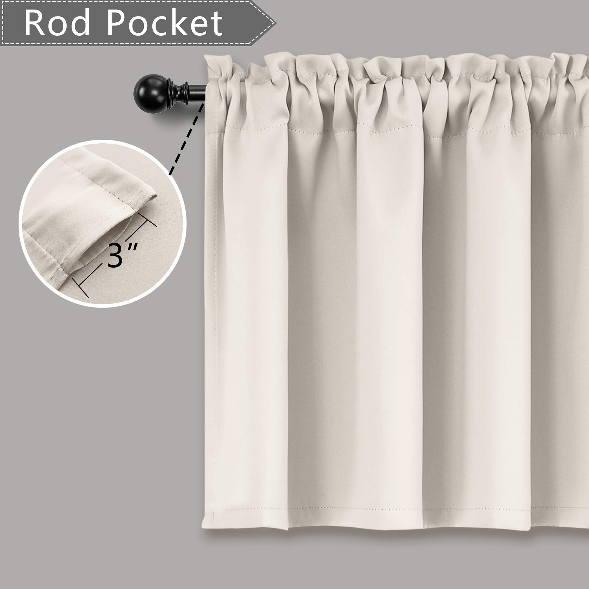 Mrs.Naturall Cream White Window Valances For Living Room 2 Pack Rod Pocket Light Blocking Thermal Insulated Blackout Boho Farmho