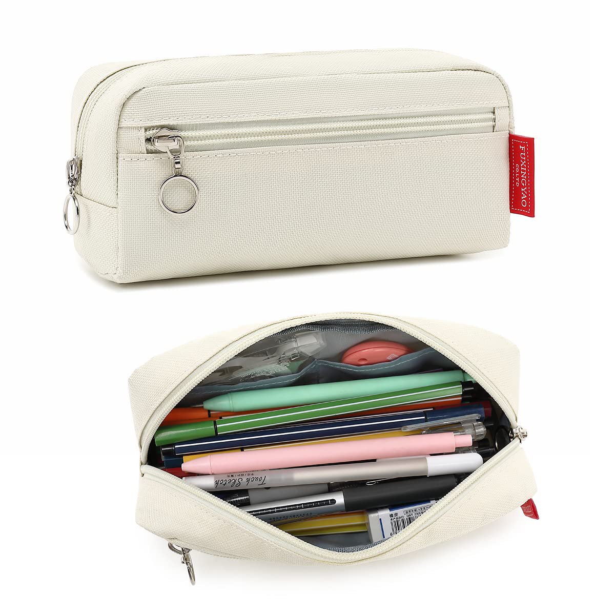 Fuxingyao Big Capacity Pencil Pen Case Office Large Storage Simple Stationery Bag Pouch Holder Box Organizer For Adults - White