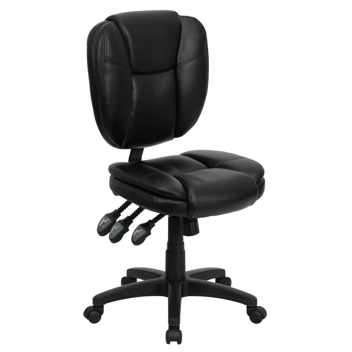 Flash Furniture Caroline Mid-Back Black LeatherSoft Multifunction Swivel Ergonomic Task Office Chair with Pillow Top Cushioning