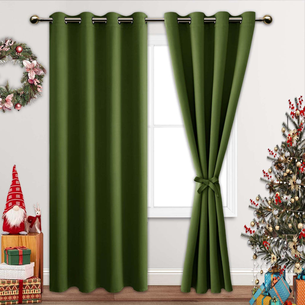 Jiuzhen Olive Green Blackout Curtains For Bedroom - Light Blocking And Noise Reducing Grommet Curtains For Living Room Darkening Curtains, Set Of 2 Window Curtain Panels, 52 X 84 Inch Length