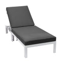 LeisureMod Chelsea Modern White Aluminum Chaise Lounge Outdoor Patio Chair with Cushions, Light Grey