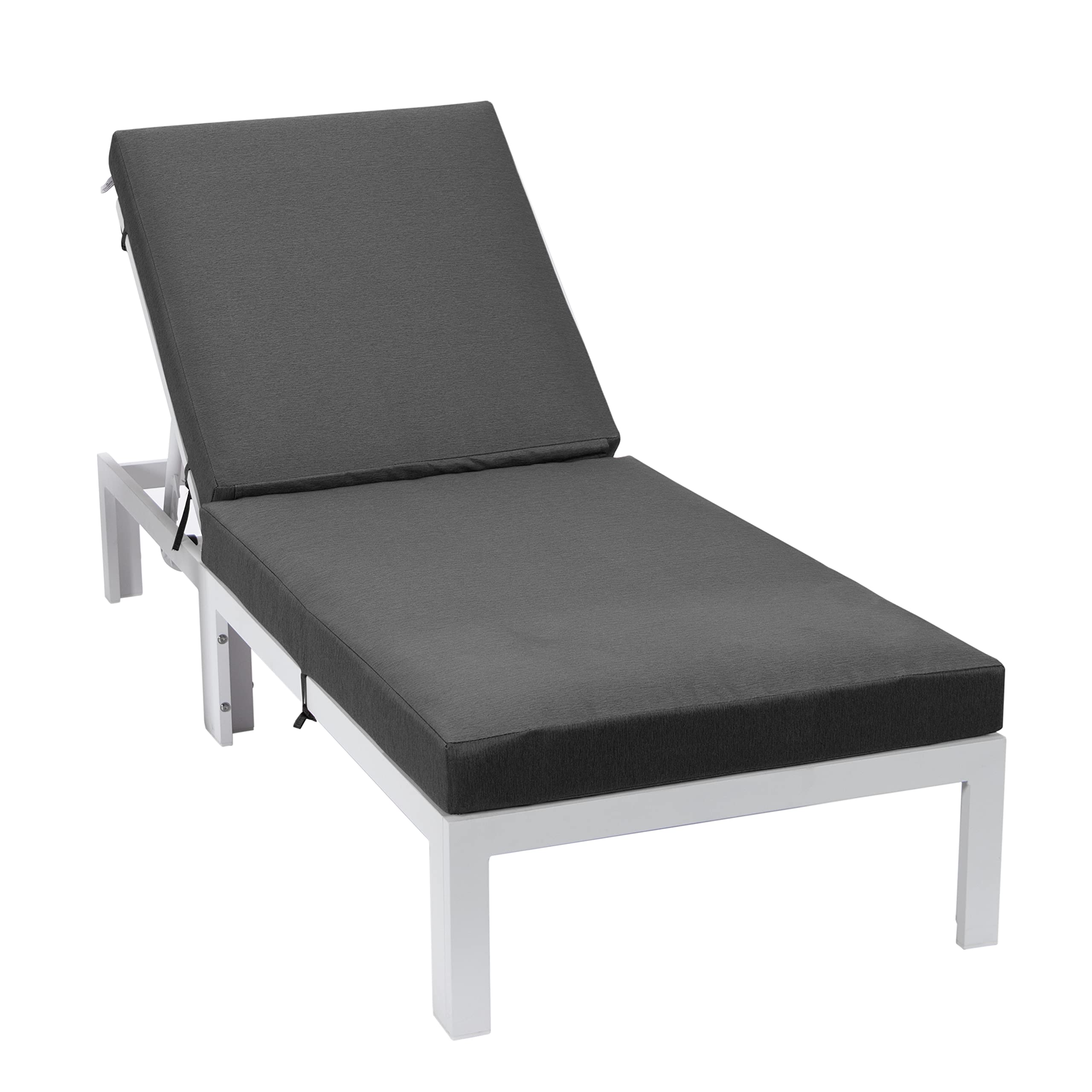 LeisureMod Chelsea Modern White Aluminum Chaise Lounge Outdoor Patio Chair with Cushions, Light Grey