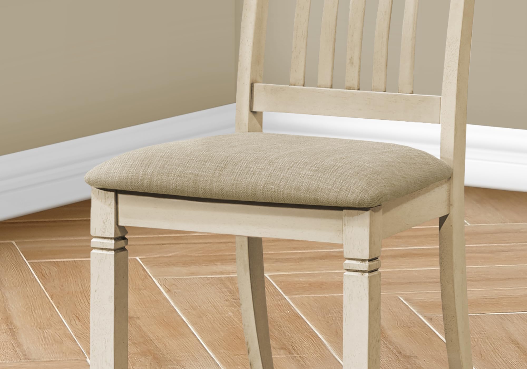 Monarch Specialties I 1265 Dining Chair, 38' Height, Set of 2, Side, Antique White, Beige Linen Look, Transitional
