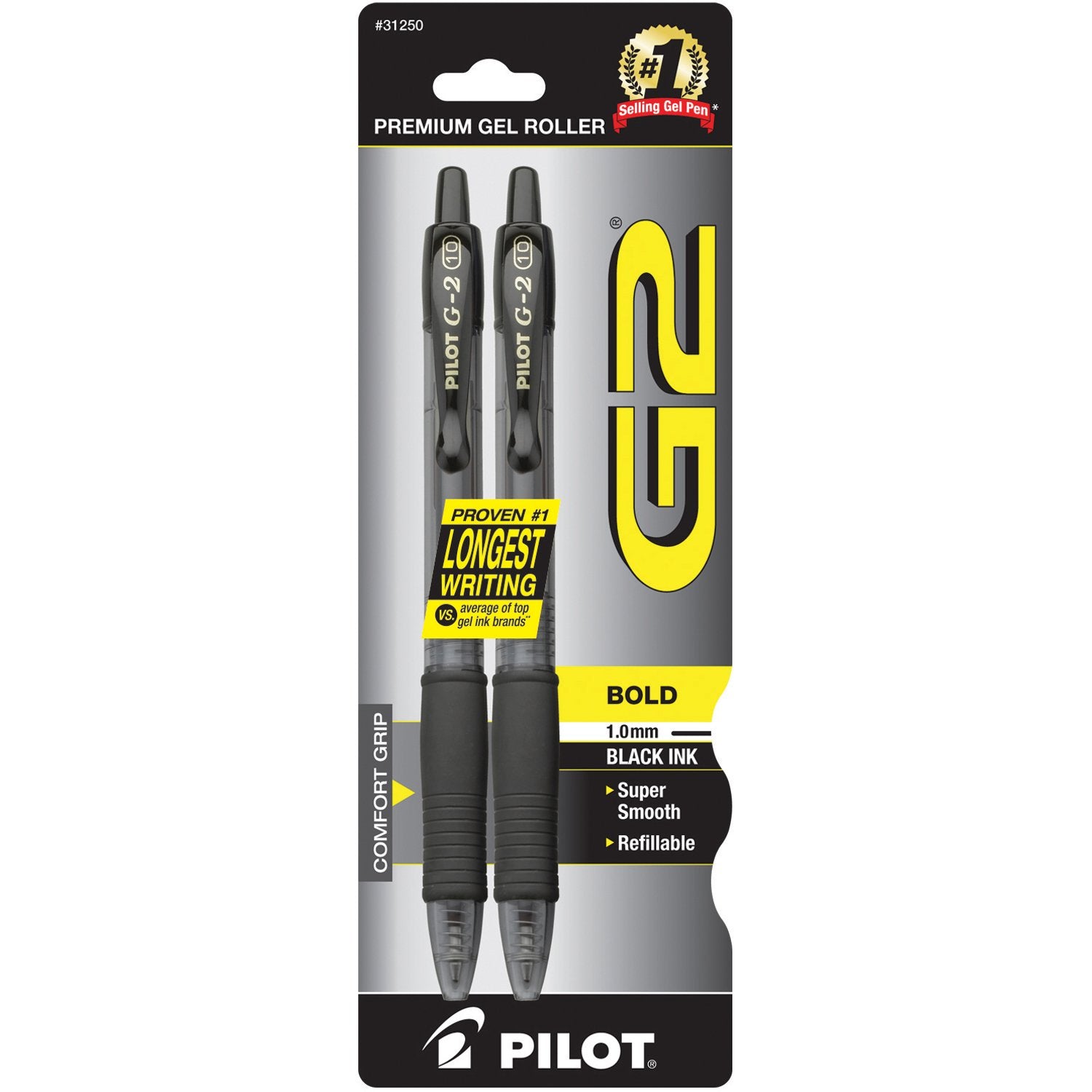 Pilot, G2 Premium Gel Roller Pens, Bold Point 1 Mm, Pack Of 2, Black