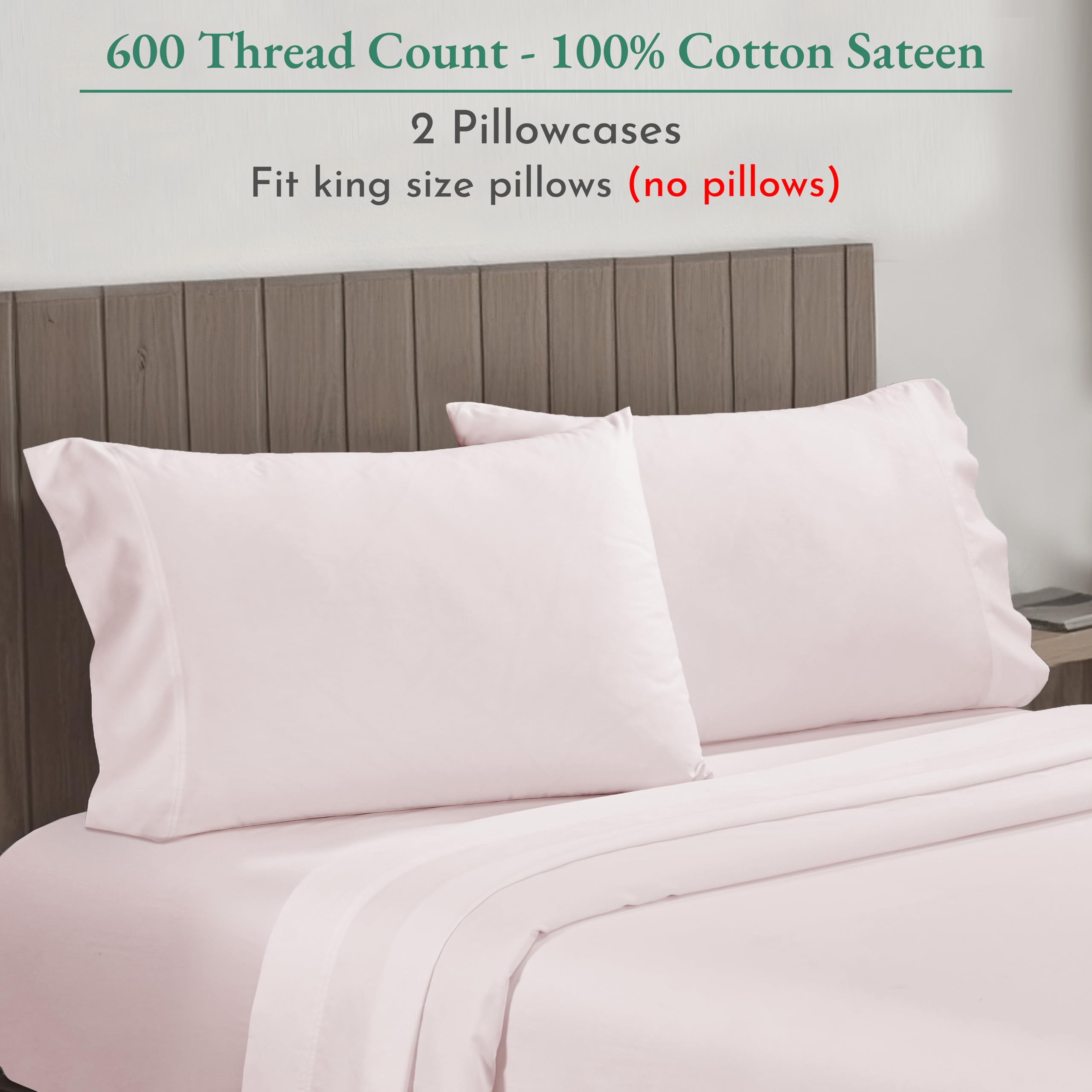 California Design Den Luxuriously Soft Hotel Quality 600 Thread Count, 100% Cotton Set Of 2 Cases, Crisp & Cool Pillow Case King Size Set Of 2, Fits King Pillows (Blush Pink)