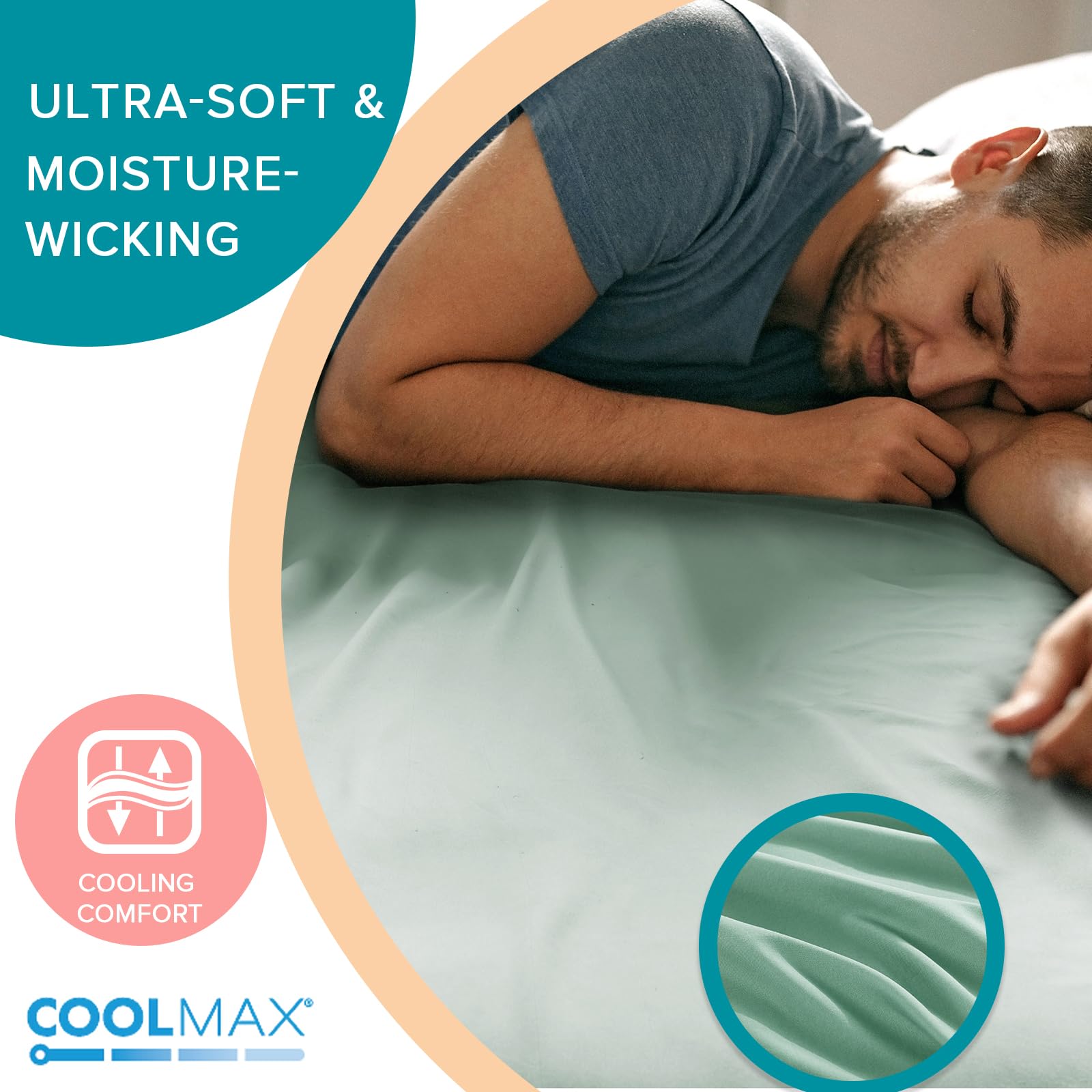 Comfort Spaces Coolmax Moisture Wicking Fitted Sheet Only Super Soft, Fade Resistant, All Elastic Deep Pocket Fits Up To 16' Mattress - Warm Weather Cooling Sheets For Night Sweats, King, Aqua