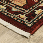 HomeRoots 509213 10 x 13 ft. Red Blue Brown & Beige Oriental Power Loom Stain Resistant Rectangle Area Rug with Fringe