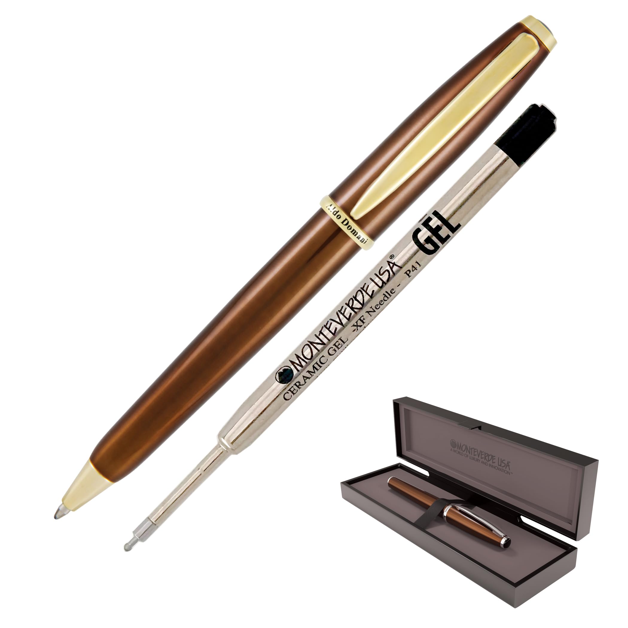 Monteverde Usa Aldo Domani Gel Pen - Brown | Smooth Gel Ink | Italian-Inspired Luxury Design | Effortless Writing Performance