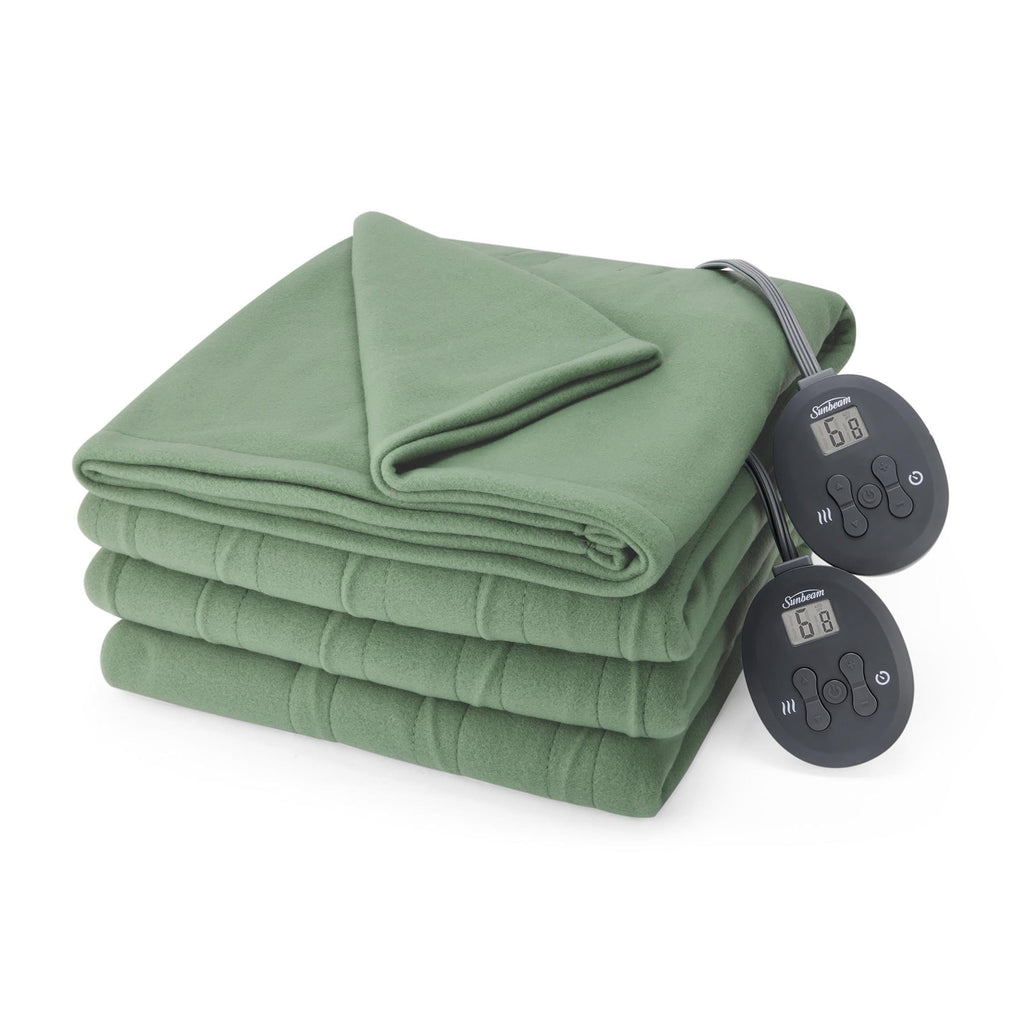 Sunbeam Royal Ultra Fleece Heated Electric Blanket Queen Size, 90' X 84', 12 Heat Settings, 12-Hour Selectable Auto Shut-Off, Fast Heating, Machine Washable, Warm And Cozy, Matcha
